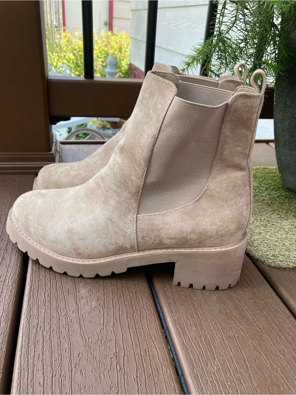 Lane Bryant Size 12W tan faux suede chunky lug sole ankle boots
